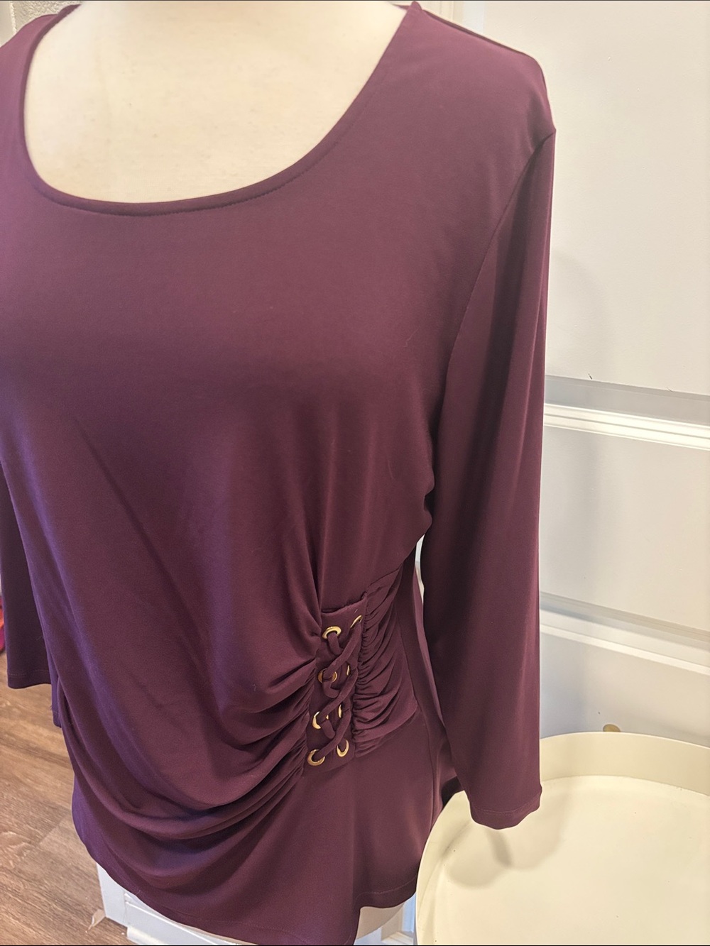 EUC Calvin Klein Plum Scoop Neck Top with Side Lace Accents